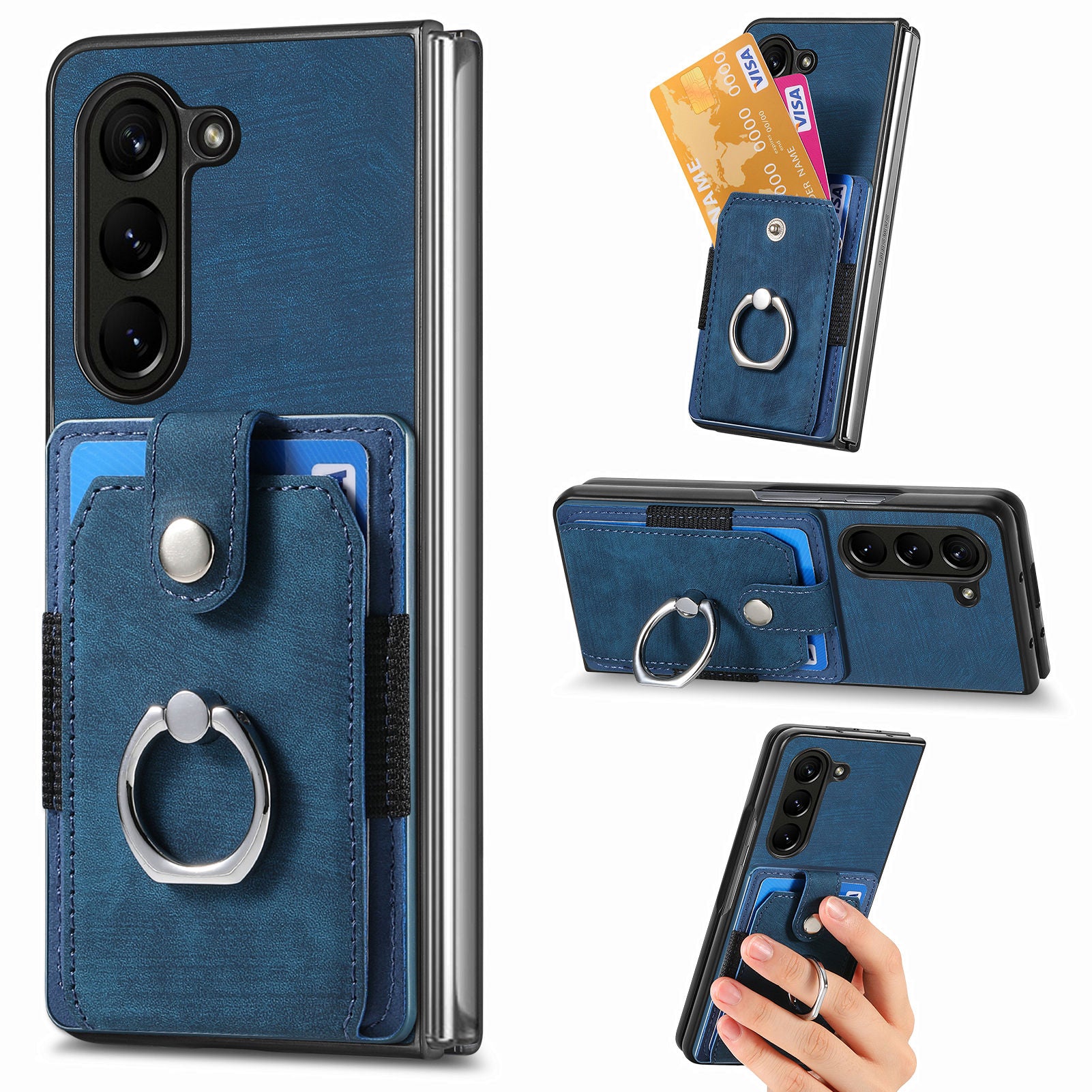 Card Holder Phone Case for Samsung Galaxy Z Fold5 5G Retro PU PC Rotating Ring Kickstand Phone Protector Card Holder Phone Case for Samsung Galaxy Z Fold5 5G Retro PU PC Rotating Ring Kickstand Phone Protector